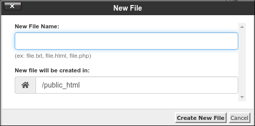 cPanel - File Manager - New File dialog box