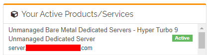 Unmanaged Dedicated Server package spot on the Customer Portal homepage